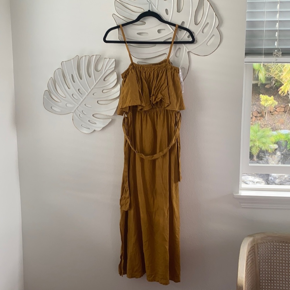 Faithful the brand linen dress mustard worn once washed lined dried